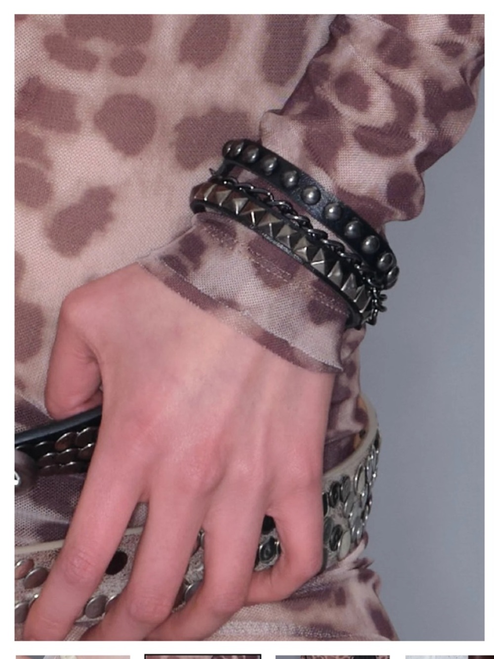 Studded Metallic Multilayer Bracelet - Dark Brown